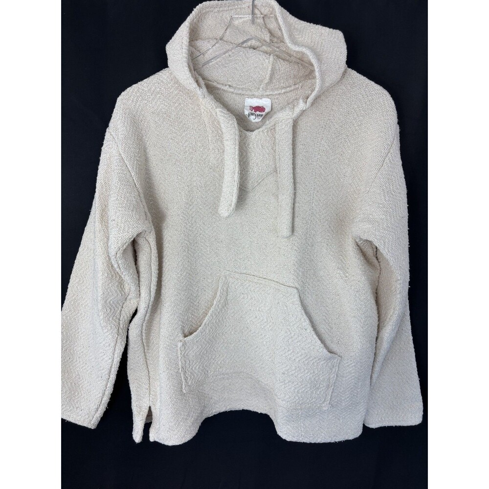 Jerry Garcia Mens Baja Hoodie S White Cotton Drug Rug Festival Beach Unisex